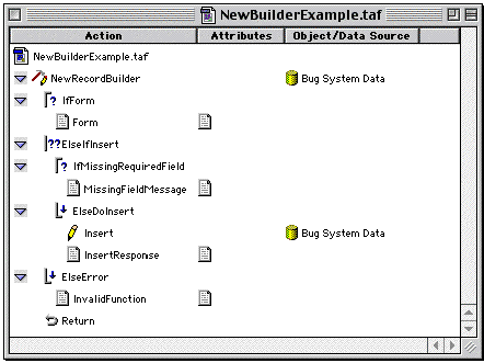 Actions built by the New Record builder
